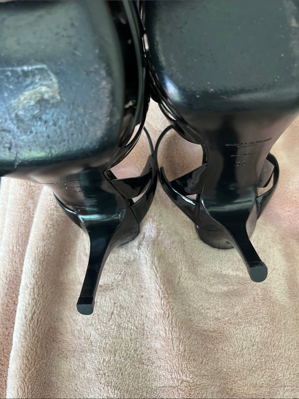Saint Laurent Black Patent Leather T-Strap Knot Heels - Picture 6 of 6